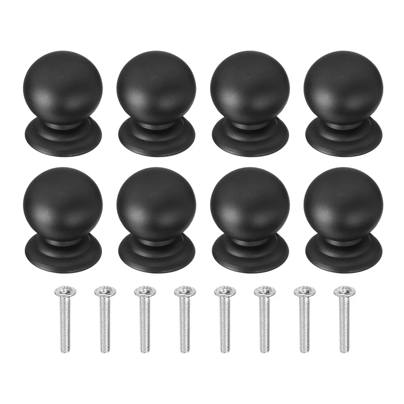 8Pcs Cabinet Knobs, 0.87" Single Hole Round Ball Drawer Knob with Screws, Black