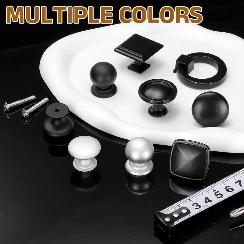8Pcs Cabinet Knobs, 0.87" Single Hole Round Ball Drawer Knob with Screws, Black
