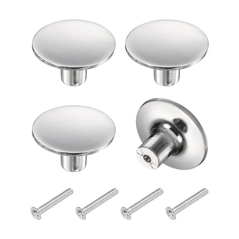 4Pcs Cabinet Knobs, 1.5" Single Hole Round Drawer Knob with Screws, Silver