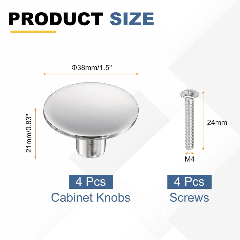 4Pcs Cabinet Knobs, 1.5" Single Hole Round Drawer Knob with Screws, Silver