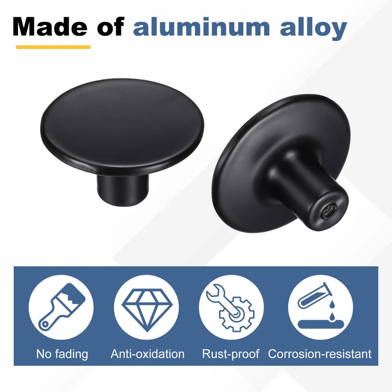 4Pcs Cabinet Knobs, 1.54" Single Hole Round Drawer Knob with Screws, Black