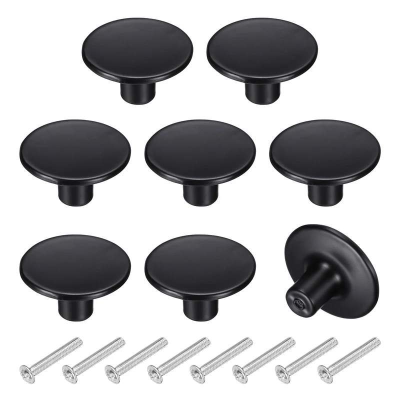 8Pcs Cabinet Knobs, 1.54" Single Hole Round Drawer Knob with Screws, Black