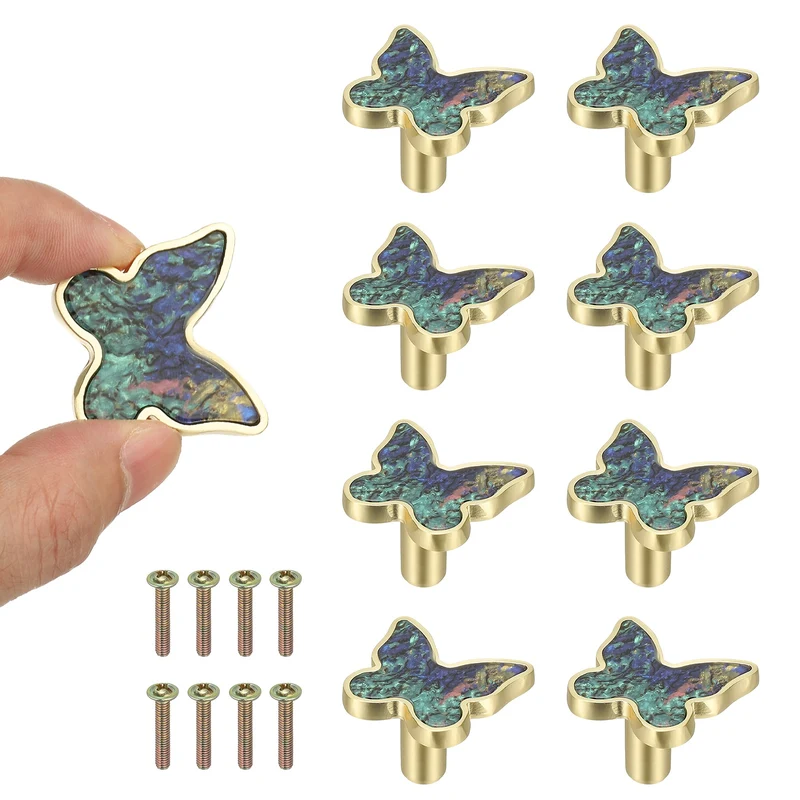 8 Pcs Butterfly Shaped Cabinet Knobs, Bathroom Dresser Knobs Multicolor