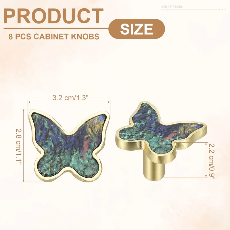 8 Pcs Butterfly Shaped Cabinet Knobs, Bathroom Dresser Knobs Multicolor