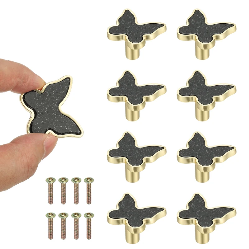 8 Pcs Butterfly Shaped Cabinet Knobs, Bathroom Dresser Knobs Black