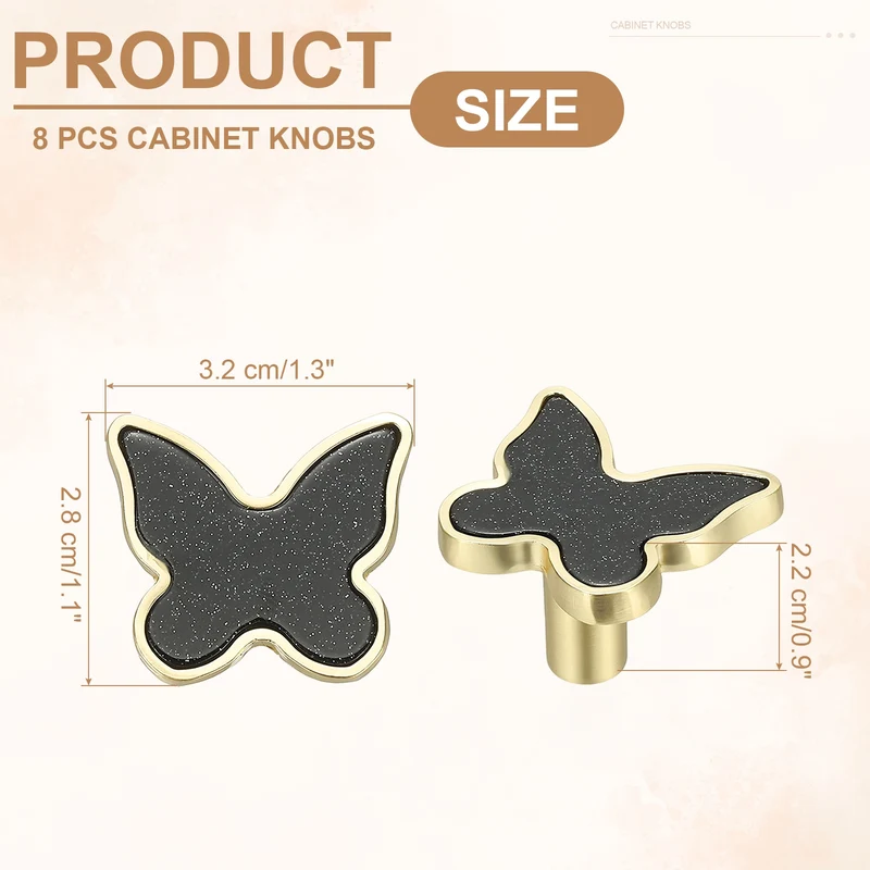 8 Pcs Butterfly Shaped Cabinet Knobs, Bathroom Dresser Knobs Black