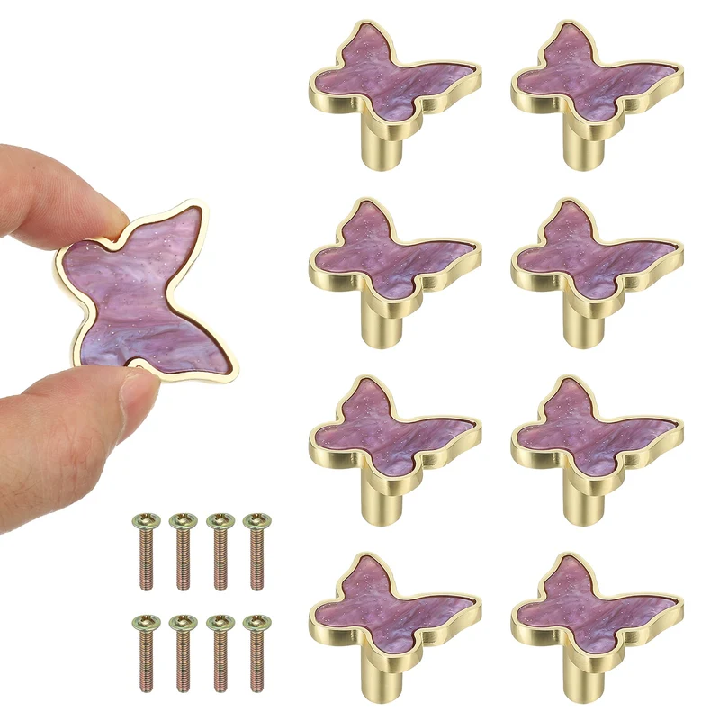 8 Pcs Butterfly Shaped Cabinet Knobs, Bathroom Dresser Knobs Purple