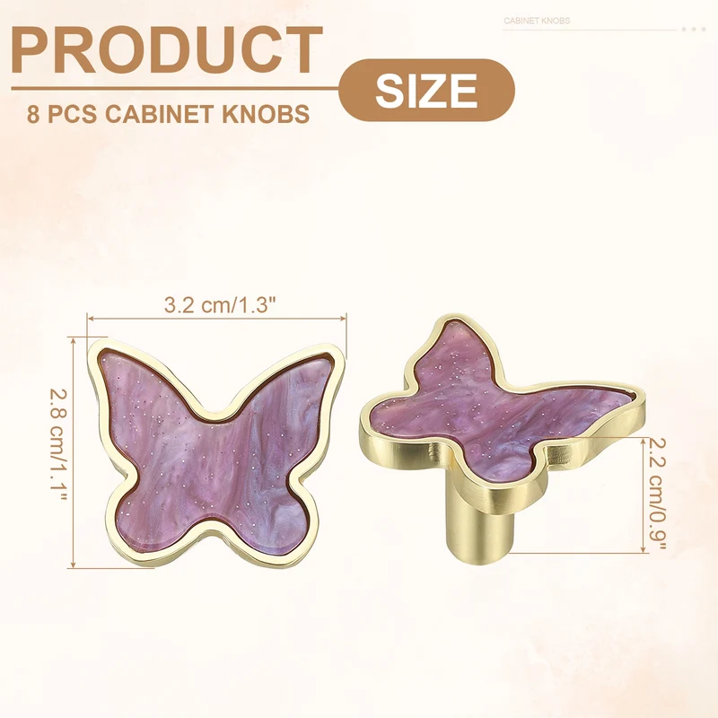 8 Pcs Butterfly Shaped Cabinet Knobs, Bathroom Dresser Knobs Purple