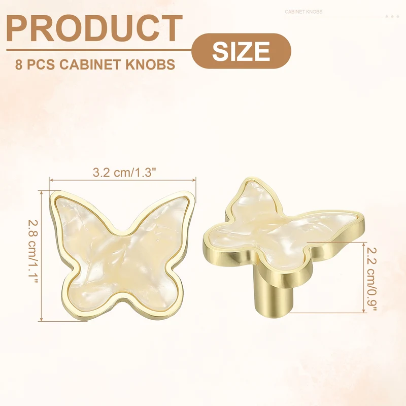 8 Pcs Butterfly Shaped Cabinet Knobs, Bathroom Dresser Knobs Shell