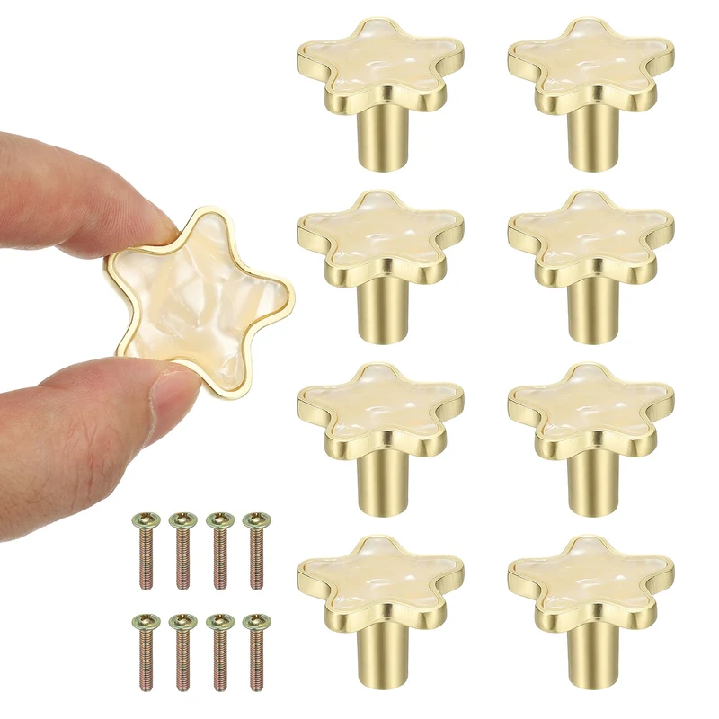 8 Pcs Star Shaped Cabinet Knobs, Bathroom Dresser Knobs Drawer Pulls Shell