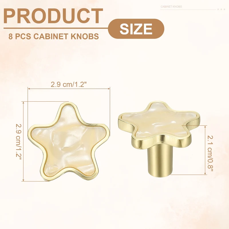 8 Pcs Star Shaped Cabinet Knobs, Bathroom Dresser Knobs Drawer Pulls Shell