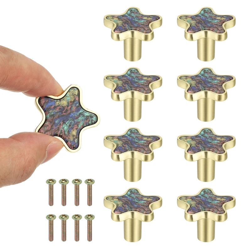 8 Pcs Star Shaped Cabinet Knobs, Bathroom Dresser Knobs Drawer Pulls Multicolor
