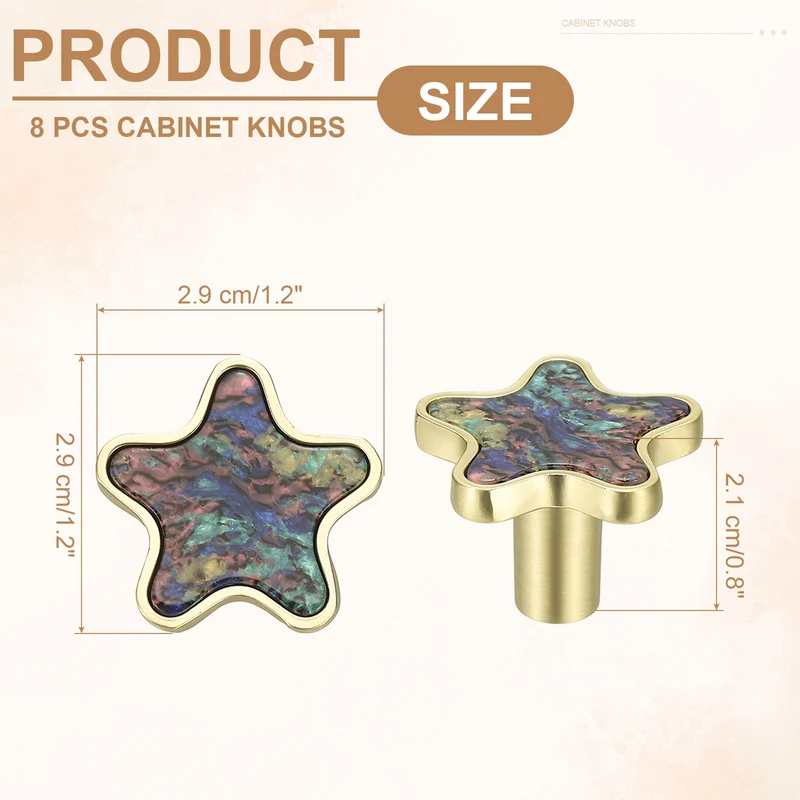 8 Pcs Star Shaped Cabinet Knobs, Bathroom Dresser Knobs Drawer Pulls Multicolor