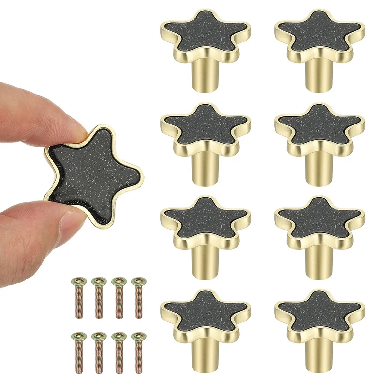 8 Pcs Star Shaped Cabinet Knobs, Bathroom Dresser Knobs Drawer Pulls Black
