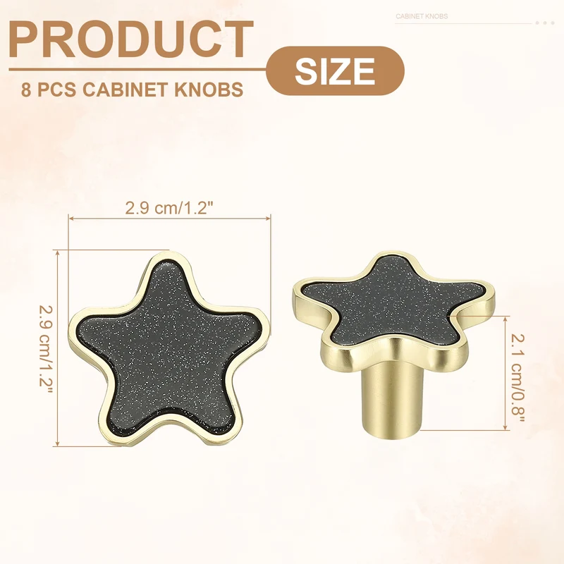 8 Pcs Star Shaped Cabinet Knobs, Bathroom Dresser Knobs Drawer Pulls Black