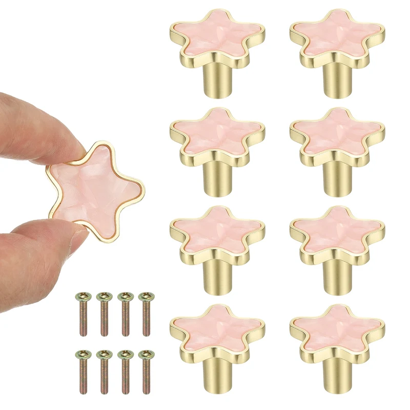 8 Pcs Star Shaped Cabinet Knobs, Bathroom Dresser Knobs Drawer Pulls Pink