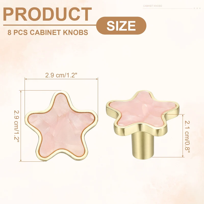 8 Pcs Star Shaped Cabinet Knobs, Bathroom Dresser Knobs Drawer Pulls Pink