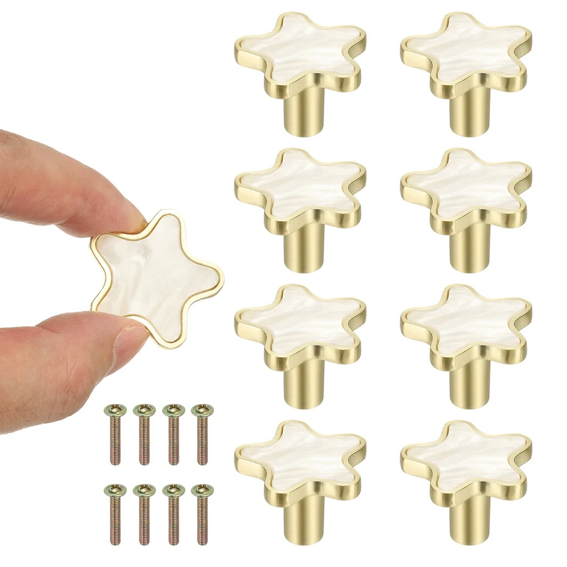 8 Pcs Star Shaped Cabinet Knobs, Bathroom Dresser Knobs Drawer Pulls White