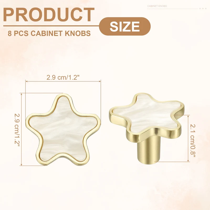 8 Pcs Star Shaped Cabinet Knobs, Bathroom Dresser Knobs Drawer Pulls White