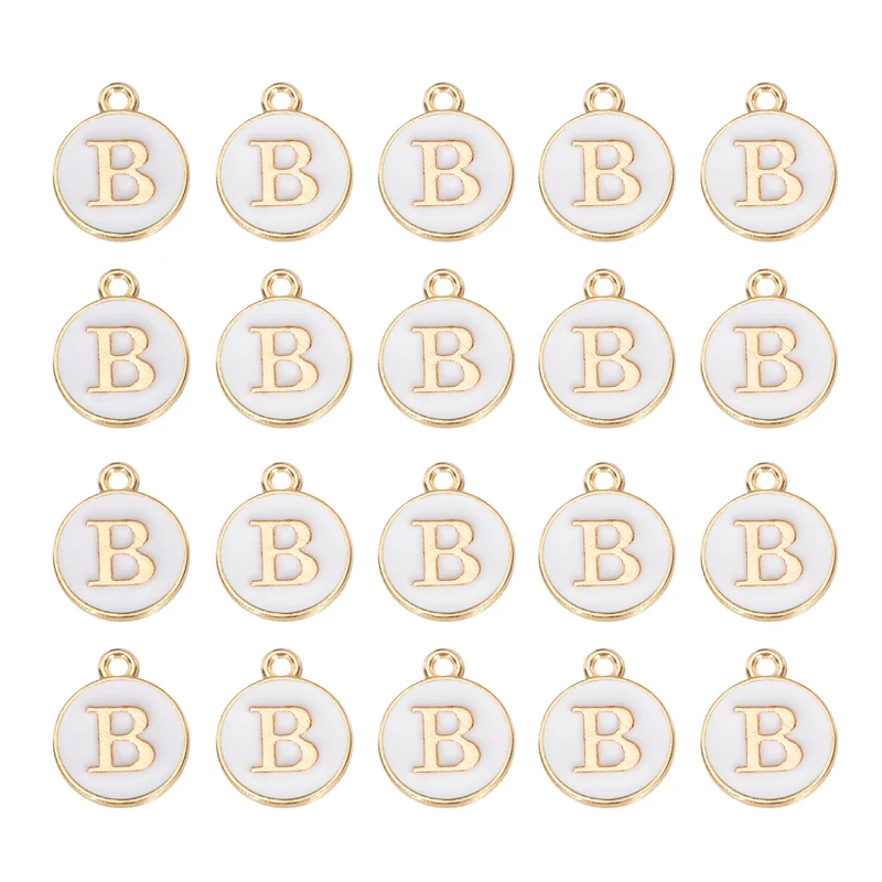 36pcs Letter B Pendants Double Sided Charm Enamel Alphabet Pendant Gold & White