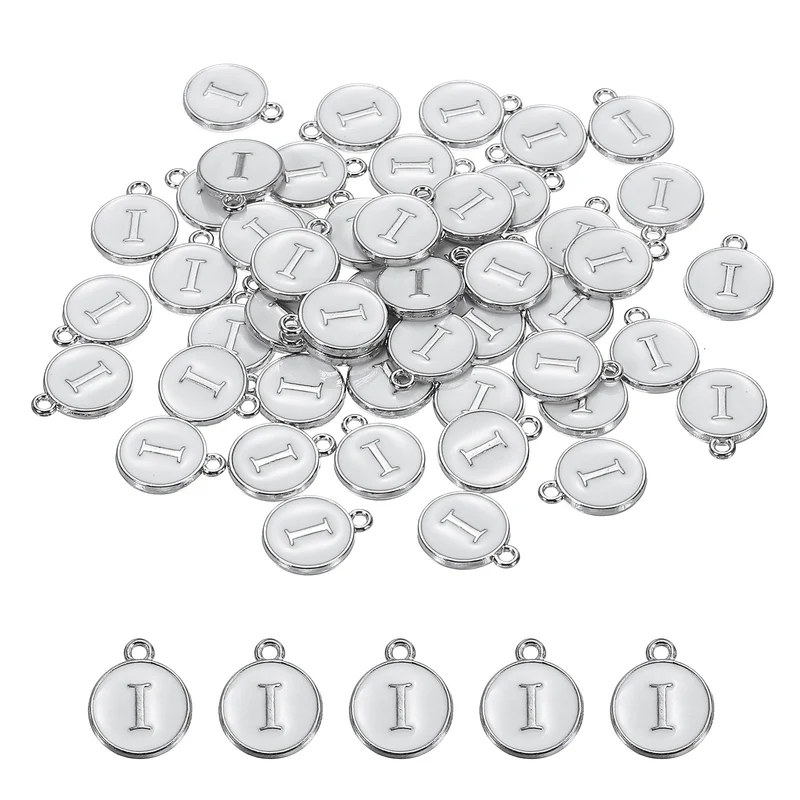 50 Pcs Alphabet I Enamel Letter Charm Enamel Initial Charm White