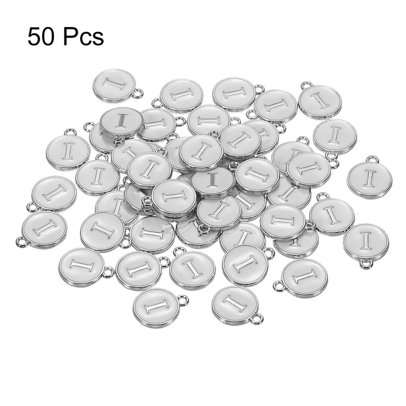 50 Pcs Alphabet I Enamel Letter Charm Enamel Initial Charm White