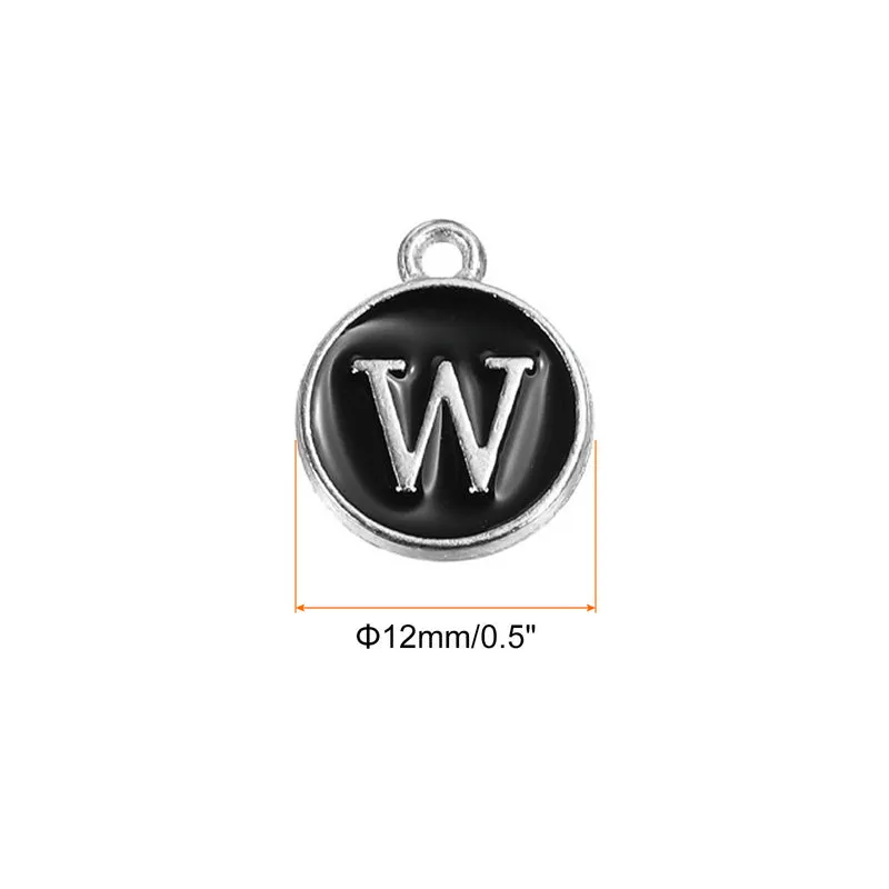 50 Pcs Alphabet W Enamel Letter Charm Enamel Initial Charm Black