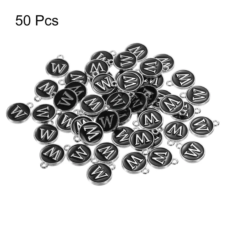 50 Pcs Alphabet W Enamel Letter Charm Enamel Initial Charm Black