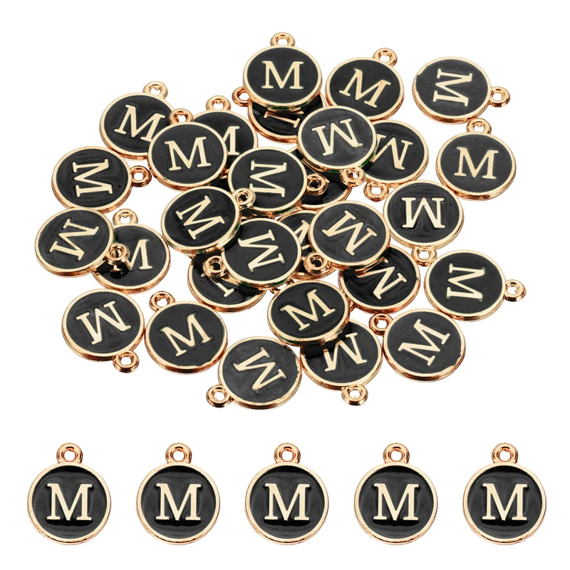 Letter Charm, 30 Pcs Capital Initial Alphabet M Letter Charm for Bracelet, Black