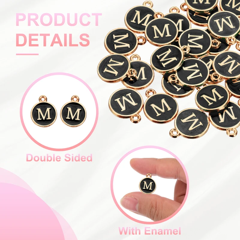 Letter Charm, 30 Pcs Capital Initial Alphabet M Letter Charm for Bracelet, Black