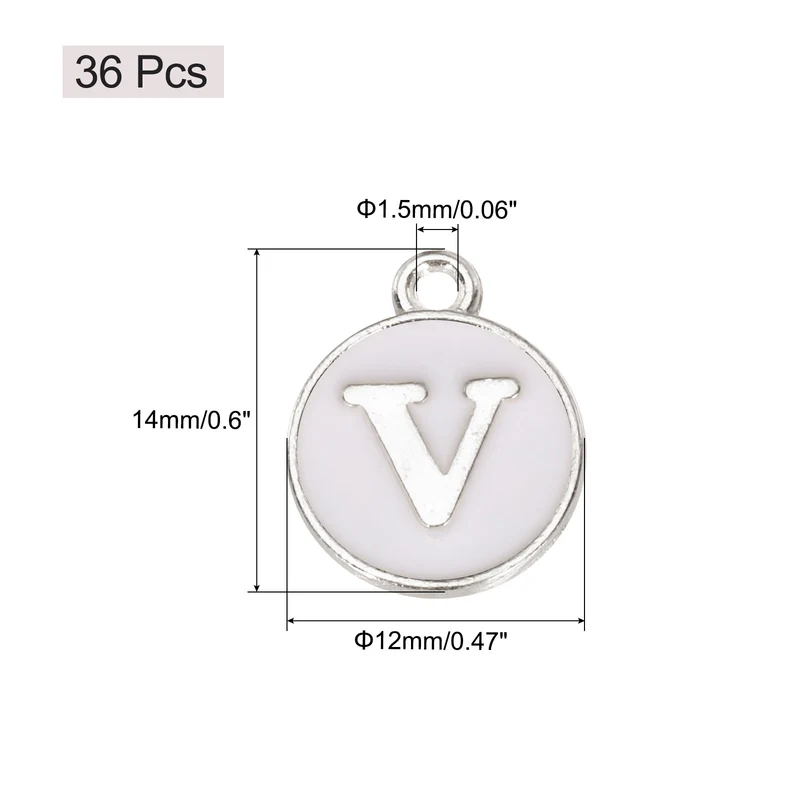 36pcs Letter V Pendants Double Sided Charm Enamel Alphabet Pendant White & White