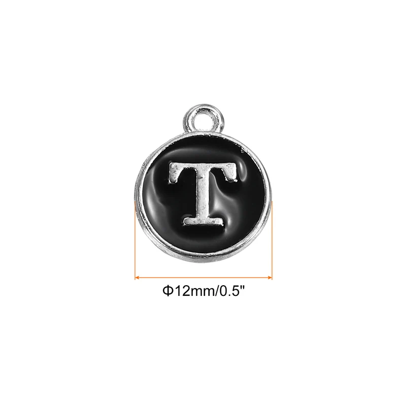 50 Pcs Alphabet T Enamel Letter Charm Enamel Initial Charm Black