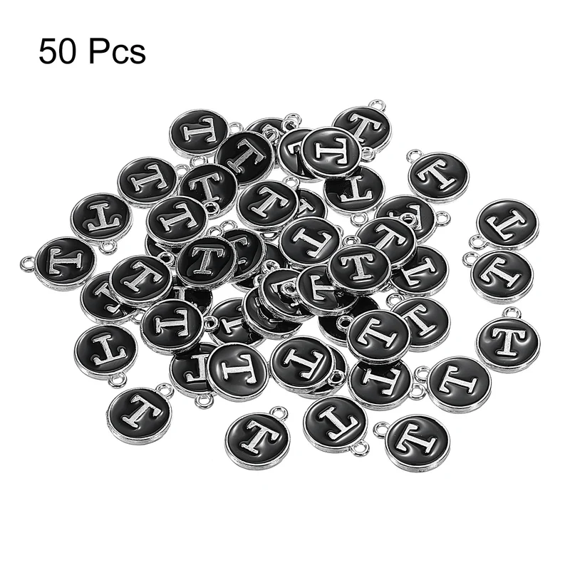 50 Pcs Alphabet T Enamel Letter Charm Enamel Initial Charm Black