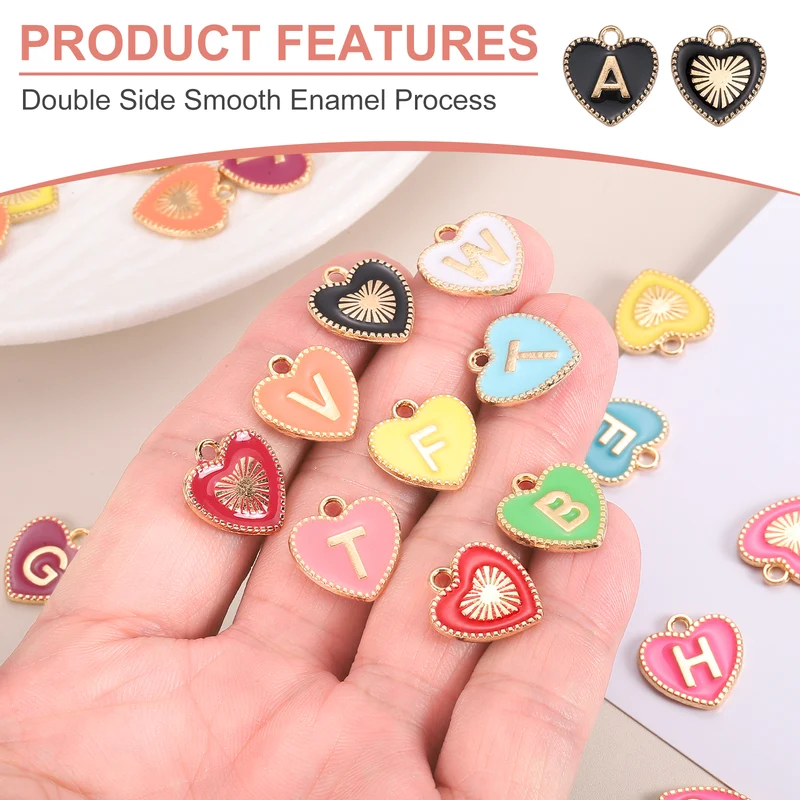52 Pcs Letter Initial Charm A-Z Heart Letter Charm(Black)