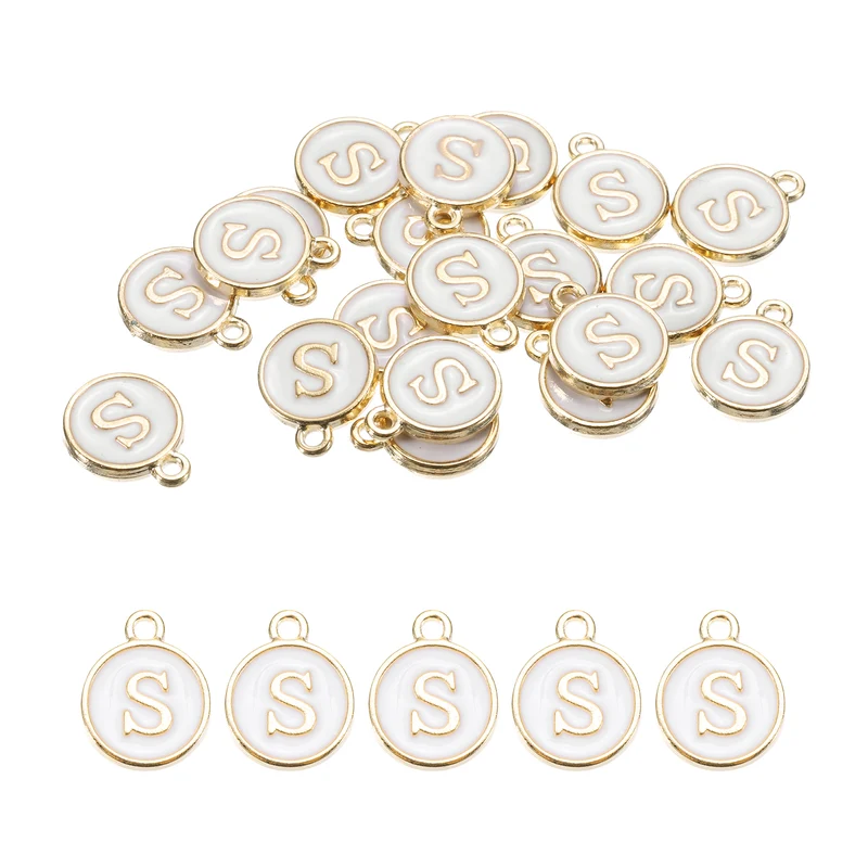 Alphabet S Letter Charm Double Sided Enamel Alphabet Pendant White 20 Pcs