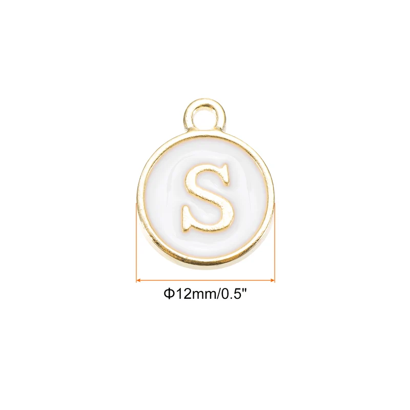 Alphabet S Letter Charm Double Sided Enamel Alphabet Pendant White 20 Pcs