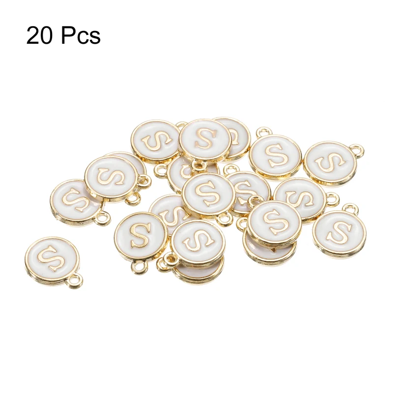 Alphabet S Letter Charm Double Sided Enamel Alphabet Pendant White 20 Pcs