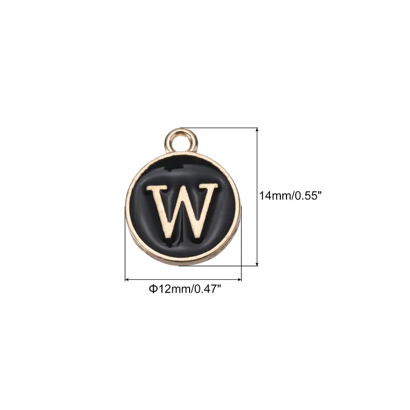 Alphabet w Letter Charm Double Sided Enamel Initial Alphabet Pendant Black 20pcs
