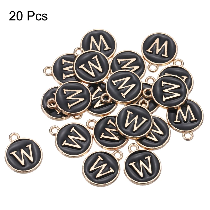 Alphabet w Letter Charm Double Sided Enamel Initial Alphabet Pendant Black 20pcs