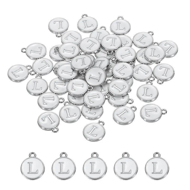 50 Pcs Alphabet L Enamel Letter Charm Enamel Initial Charm White