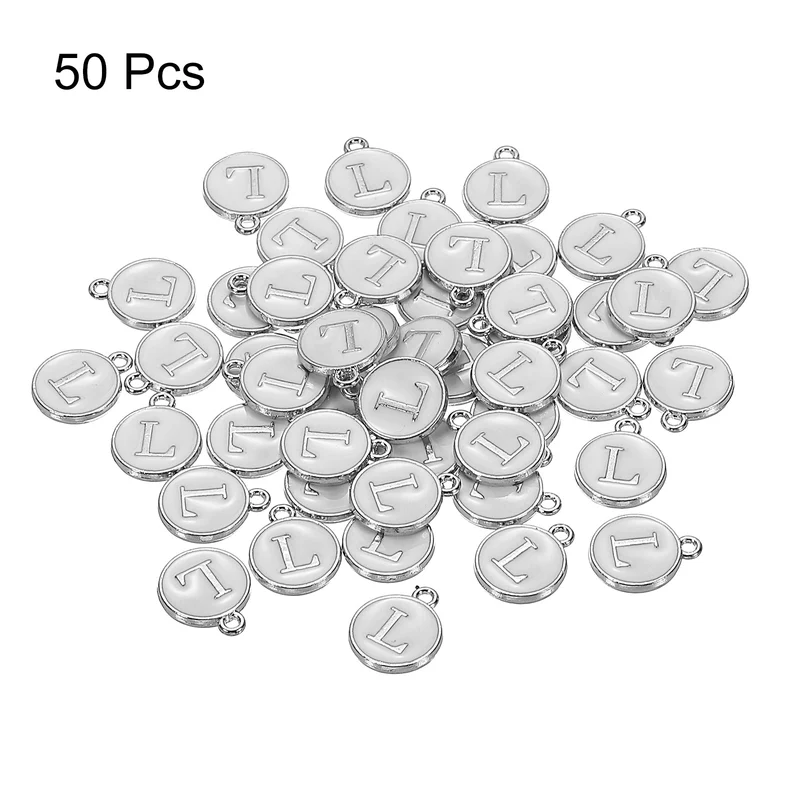 50 Pcs Alphabet L Enamel Letter Charm Enamel Initial Charm White