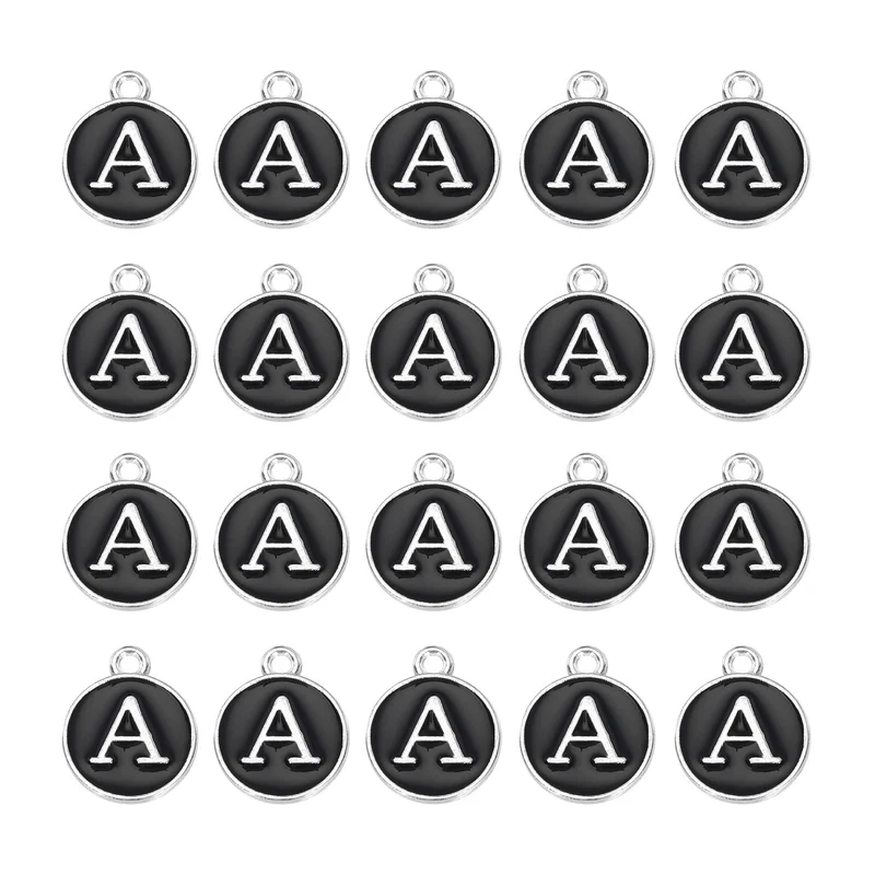 36pcs Letter A Pendants Double Sided Charm Enamel Alphabet Pendant White & Black
