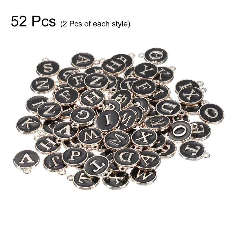 Alphabet A-Z Enamel Letter Charm Enamel Initial Charm Silver Black, 52pcs