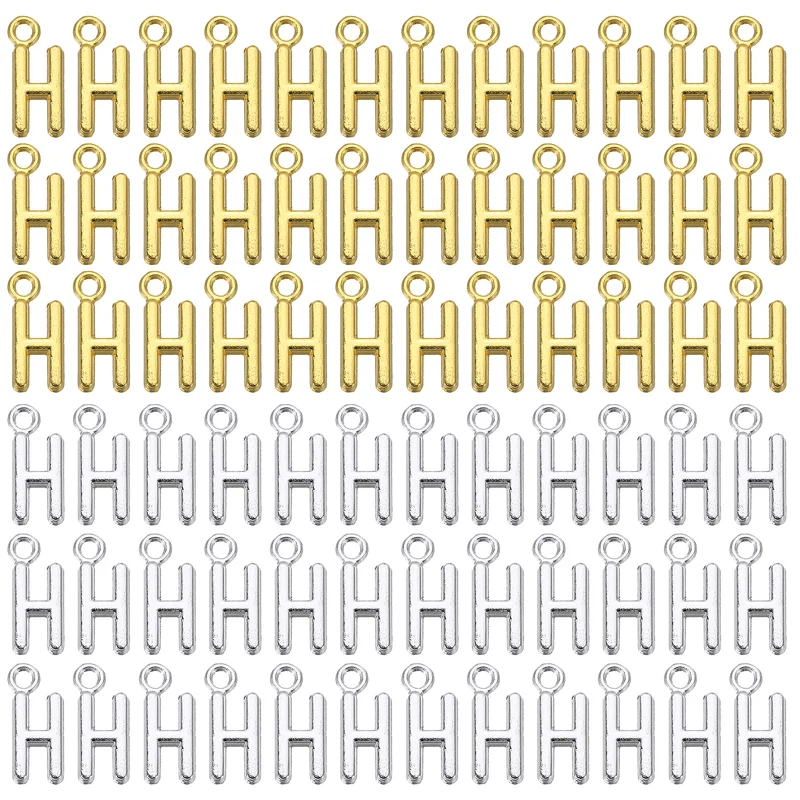 0.3" Letter Charm A-Z for Jewelry Making - H (100 Pack, Dark Silver/Gold)