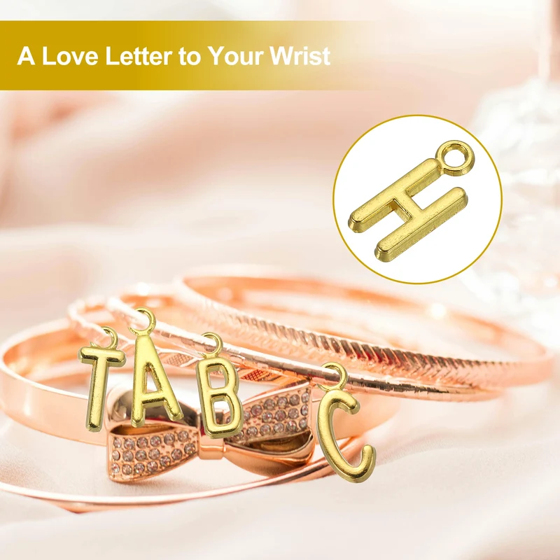 0.3" Letter Charm A-Z for Jewelry Making - H (100 Pack, Dark Silver/Gold)