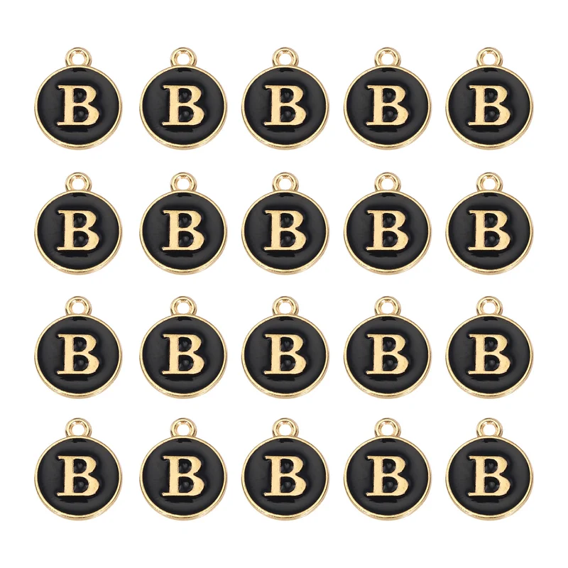 36pcs Letter B Pendants Double Sided Charm Enamel Alphabet Pendant Gold & Black