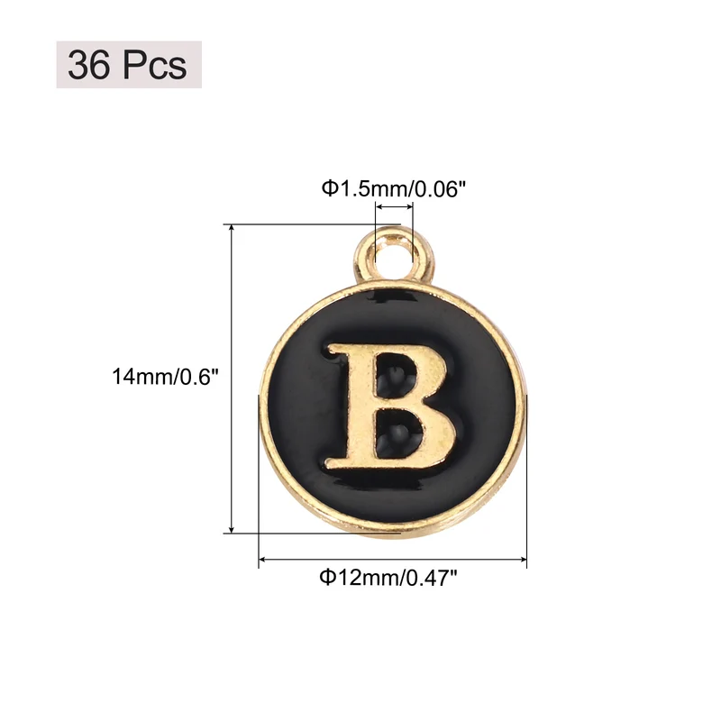 36pcs Letter B Pendants Double Sided Charm Enamel Alphabet Pendant Gold & Black
