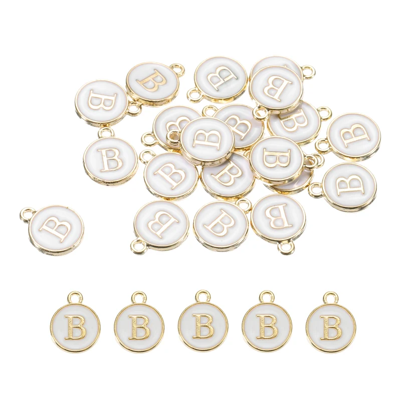 Alphabet B Letter Charm Double Sided Enamel Alphabet Pendant White 20 Pcs