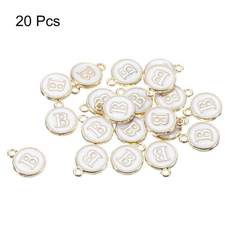 Alphabet B Letter Charm Double Sided Enamel Alphabet Pendant White 20 Pcs