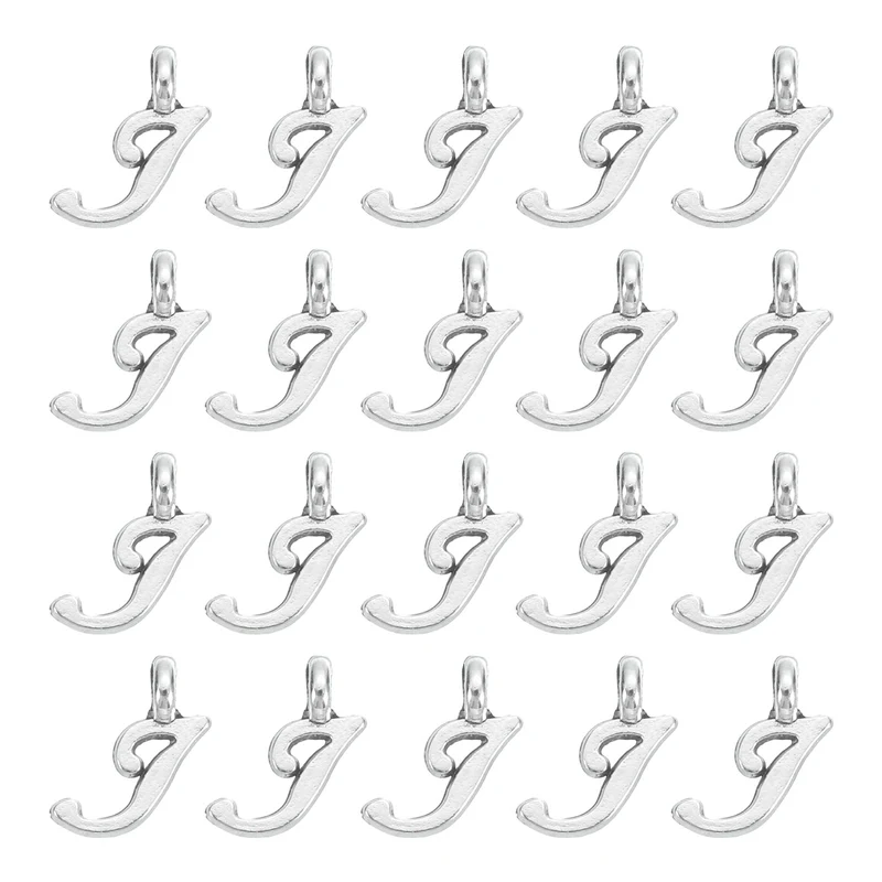 100Pcs A-Z Alphabet Charm, Metal Alphabet J Letter Charm Initial Charm, Silver